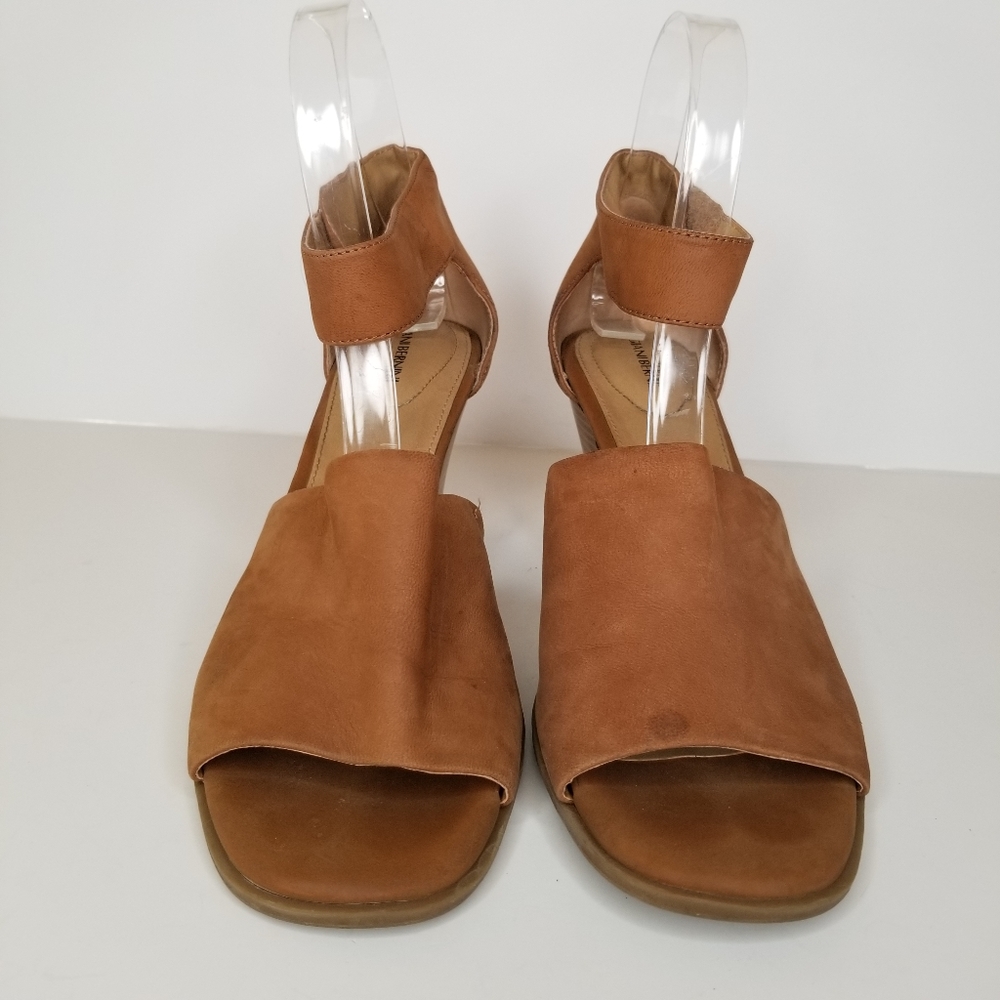 Giani Bernini Cognac Suede Block Heel Sandals Quiet Luxury Minimalist Heels - Picture 7 of 10